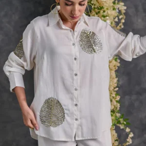 White Squin Embroidered Co-Ord Set
