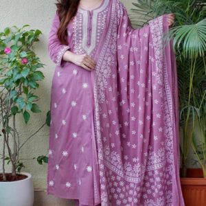 Dusty Lavender Embroidered Suit Set with Dupatta